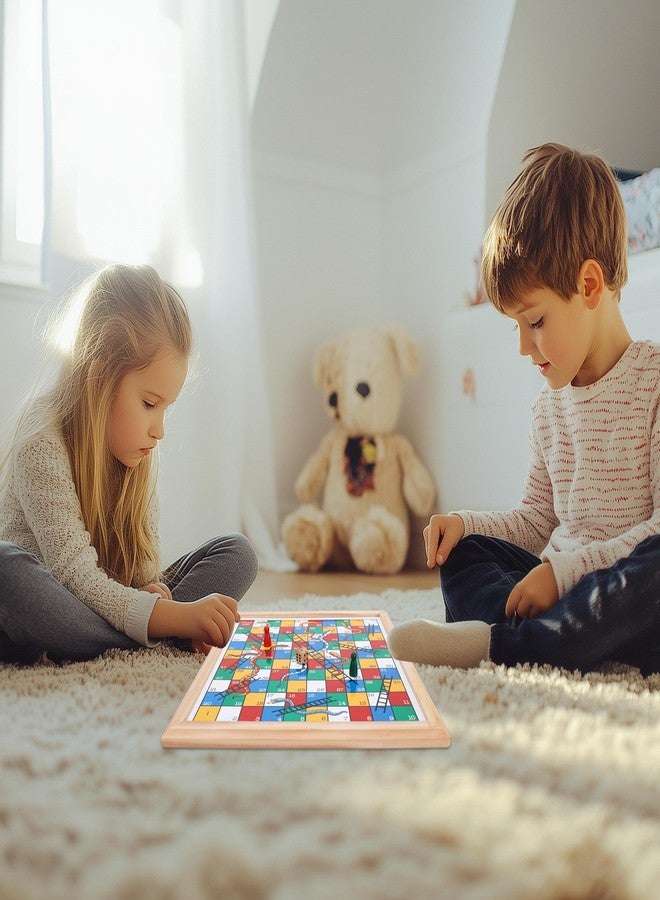 Gothink Wooden Snakes and Ladders Game - 13 Inch Educational Board Game for Children Ages 3 and Up & Adults - Classic Board Game Includes 6 Counters & 2 Dice, Rules - Image 4
